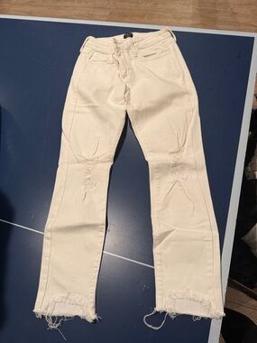 Just Black Cream Straight Leg Jeans with Distressed Knees